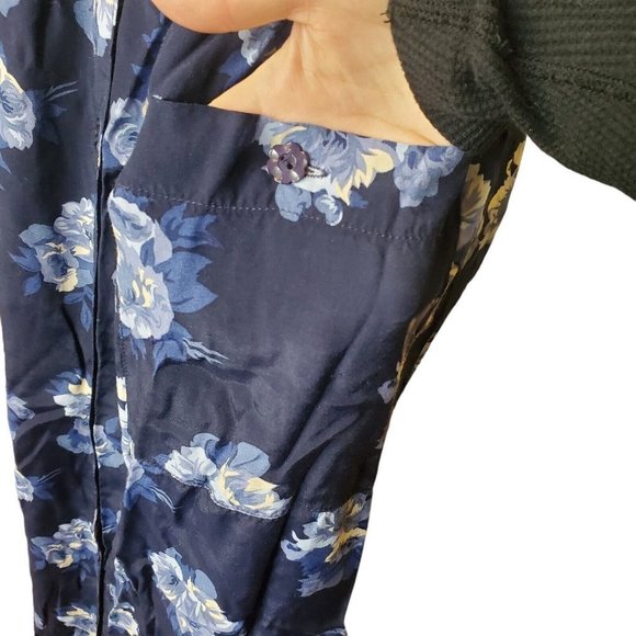 Vintage 90s Small‎ Blue Floral Babydoll Midi Dress Tieback Shortsleeve Button Up - Picture 3 of 10